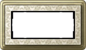 Двухместные установочные рамки без перегородок для горизонтальной и вертикальной установки, салатовое стекло, ClassiX Art бронза/кремовый