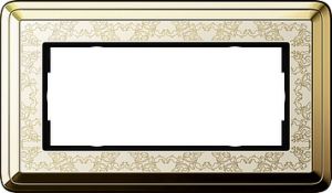 Двухместные установочные рамки без перегородок для горизонтальной и вертикальной установки, салатовое стекло, ClassiX латунь/кремовый